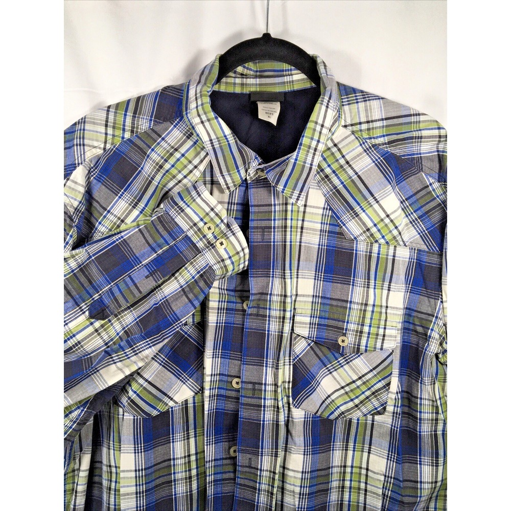 Patagonia Men's XL Cotton Blue Green Plaid‎ Long Sleeve Button Shirt